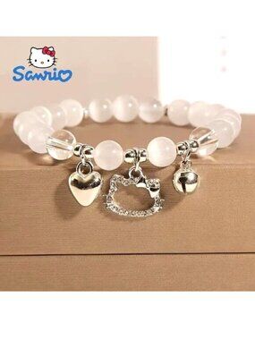 Hello Kitty Charm Bracelet Sanrio Stretch Hearts Bell Emo Beads Rave Trendy Cute